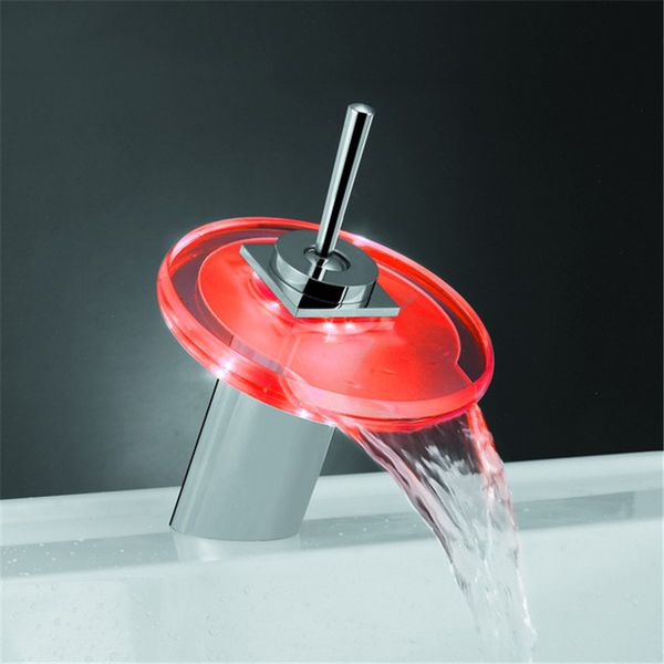 Acquista Hot Led Waterfall Bagno Rubinetto Lavabo Rotondo In Vetro