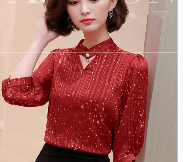 

chiffon women 2018 spring summer new style loose and comfortable seven degree sleeves striped v collar shirt, White