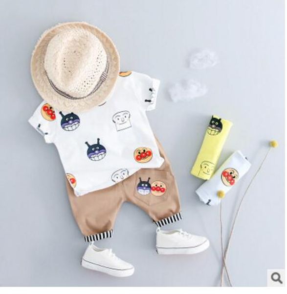 

new fashion summer children boy clothes sets kids 2pcs short sleeves t-shirt toddler suits cartoon shorts baby clothing suits, White