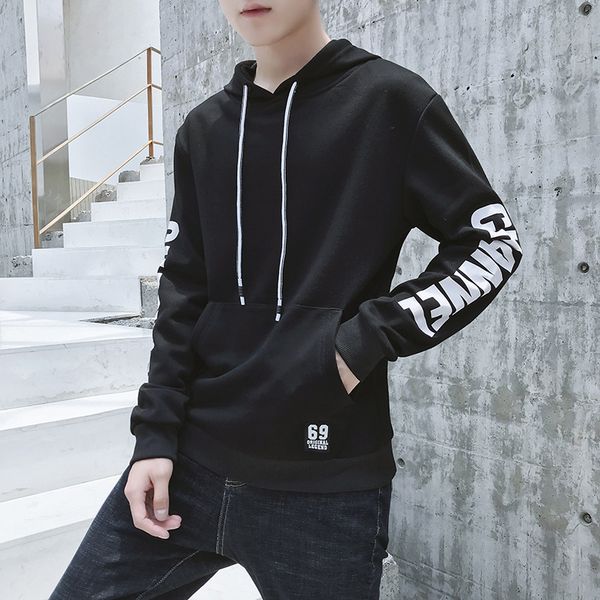 

2018 new hooded sweater men's jacket, korean version of student sports sweater jacket, Black