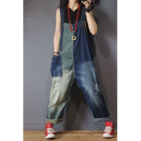 

womens denim wide leg cargo jumpsuits rompers overalls body for ladies patchwork loose plus size oversized casual fashion 80497, Black;white