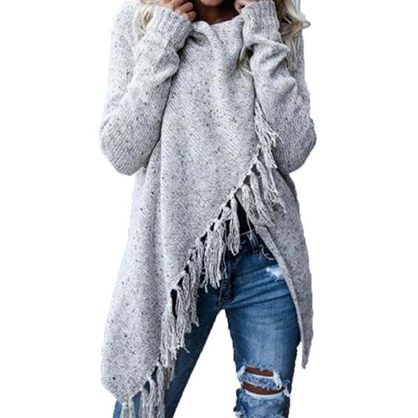 

2018 tassel fringe shawl poncho cardigan fashion women knitted winter warm sweater long sleeve oversized knitwear coat 6q2379, White;black