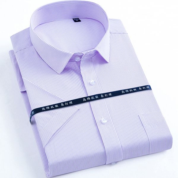 

2018 new summer striped/ solid color eleshort sleeve men dress shirts slim fit business formal men shirts, White;black