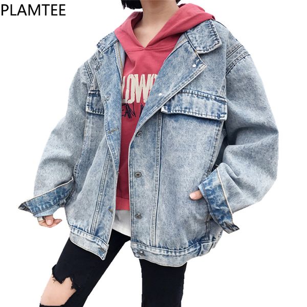 

plamtee loose korean harajuku denim jacket women 2018 spring all-match loose female jacket women autumn solid jaqueta feminina, Black;brown