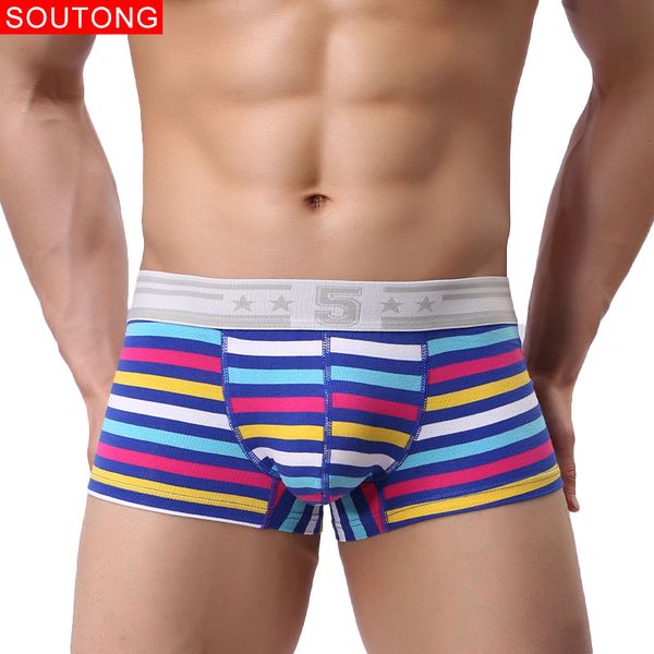 

underpants mens trunks boxers cotton underwear pants man underwear striped u convex pouch cueca boxer masculina breathable, Black;white