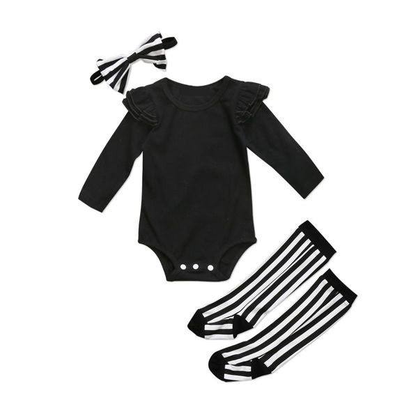

pudcoco 2017 newborn baby girls black flying sleeve bodysuit + leggings socks headband outfits set 2017 clothes, Blue