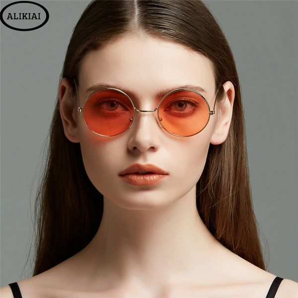 

alikiai 2018 new fashion brand design circular metal frame ocean film men sunglasses comfortable clear women sunglasses uv400, White;black
