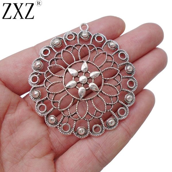 

zxz 5pcs antique sier tone large filigree flower charms pendants for necklace jewelry making findings 55x51m, Black