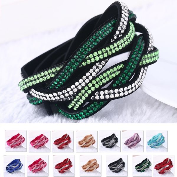 

wholesale- 8 colors fashion rhinestone pu braid leather wrap bracelet crystal multilayer bracelets bangles for women, Golden;silver