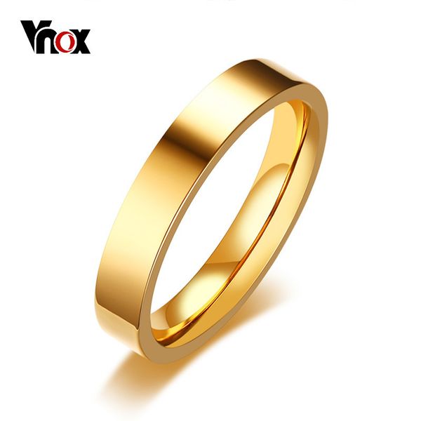 

whole salevnox classic 4mm ring stainless steel simple alliance for women men trendy jewelry rose gold color wedding band, Golden;silver