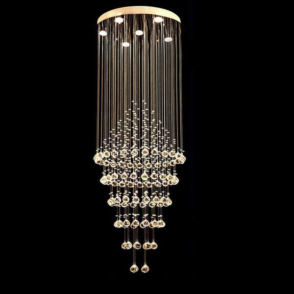 Moderne LED-Kronleuchterleuchte, klare K9-Kristallbeleuchtung, Regentropfen-Hängelampenbefestigungen, D60 cm, H180 cm, 8 GU10-Deckenleuchten