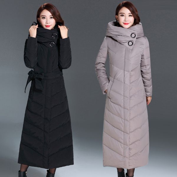 

winter jackets womens long duck down parkas snow coats hooded x-long outwear overcoat warm 2018 high quality, Black