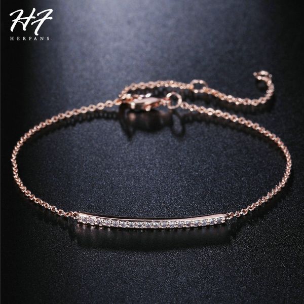 

herfans concise cubic zirconia rose gold color chain bracelet fashion women jewelry wholesale h126, Black