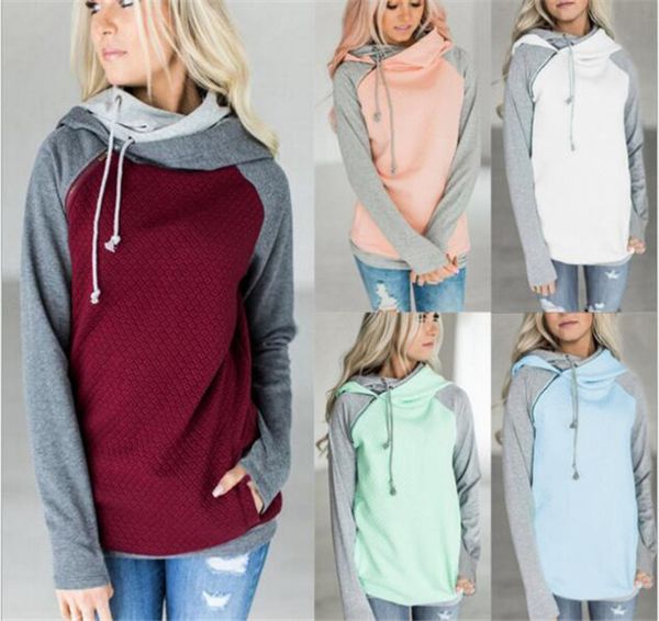 

Double Color Zipper Stitching Hoodies Women Long Sleeve Patchwork Pullover Winter Women Jacket Sweatshirts Jumper tops M125
