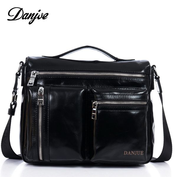 

danjue luxury genuine leather men bag brand handbags vintage male shoulder messenger bags business men briefcase laptop