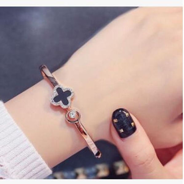 

luxury jewelry designer rose gold bracelets for women clover open cuff bracelets fashion of shipping, Black