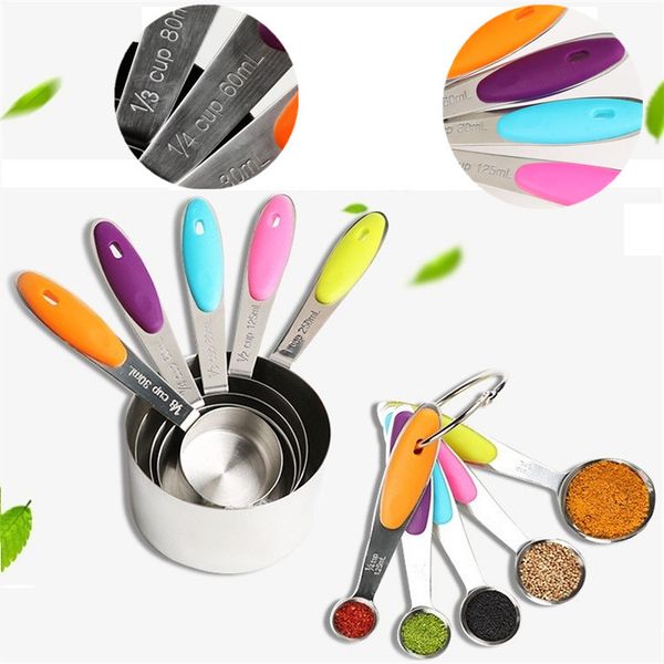 

stainless steel folding measuring spoons creative baking tool suit household kitchen supplies measuring cups 10pcs/set t3i0399