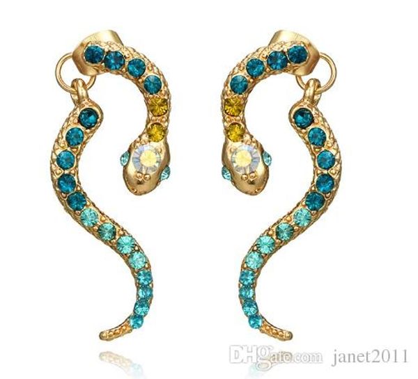 

punk vintage snake stud earring for girls/ladies gold plated rhinestone decorate ear studs, Golden;silver