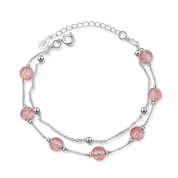 

fashion 925 sterling silver pink natural strawberry crystal ladies`bracelets jewelry wholesale christmas gift drop shipping, Black