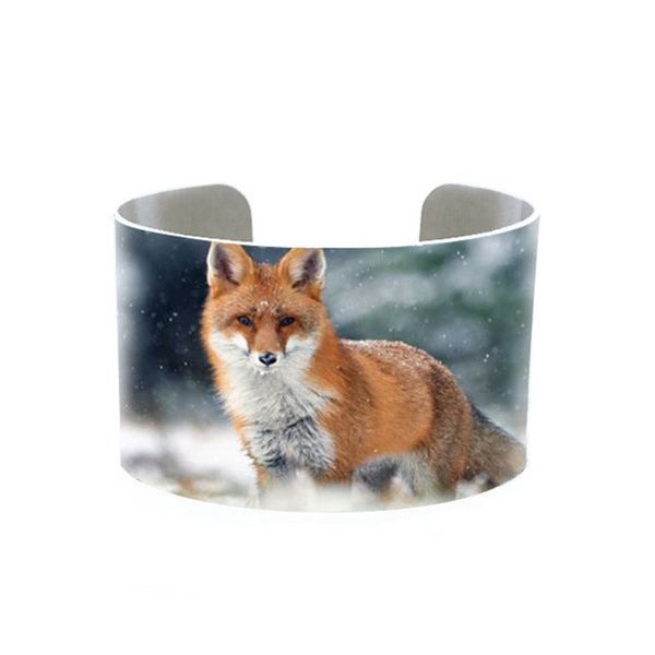 

watercolor autumn tree cuff aspen fox bracelet red cuff bracelet with foxes, brushed silver metal bangle in teal fox lovers gift, Black