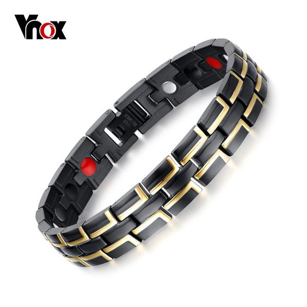 

vnox drop-shipping mens bio energy magnetic theraphy bracelet stainless steel chain link adjustable length free box, Golden;silver