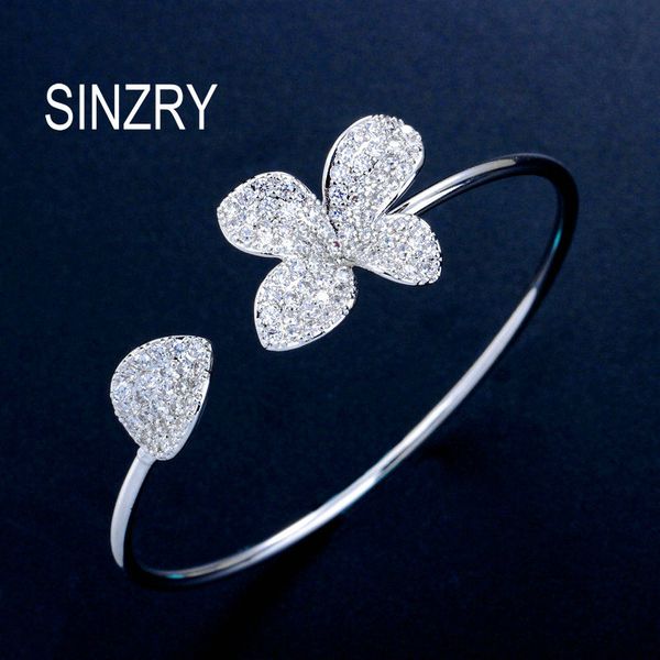 

sinzry cubic zircon cuff bangles elegant cz bright flower bangle for women ale costume jewelry accessory, Black