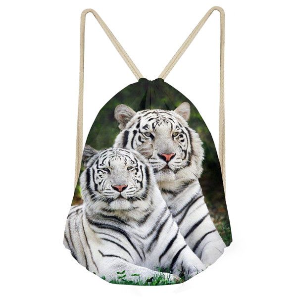 

customized cool animal 3d tiger printed men's small drawstring bag travel men backpack string shoes/bags storage shoulder bags