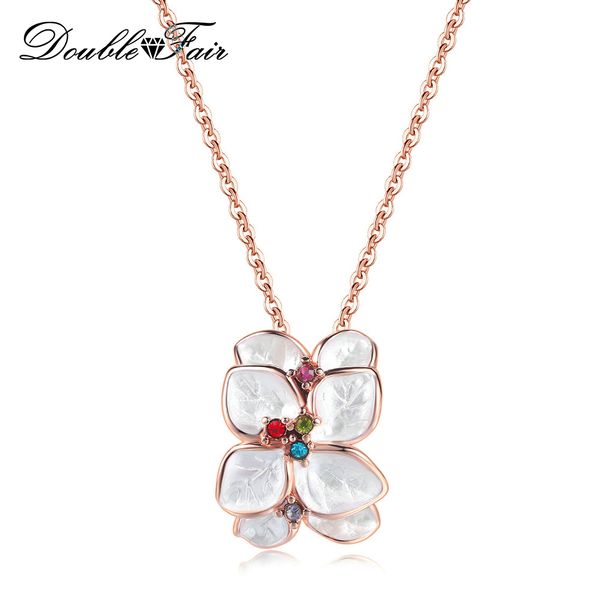 

double fair romantic delicate flower pendant necklace for women rose gold color women's accessories chain jewelry gift dfn602, Silver