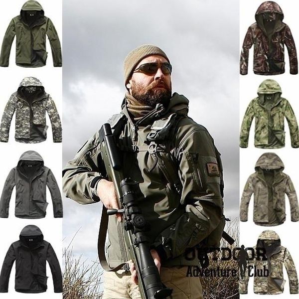 

stylish men winter outdoor hunting camping waterproof army coat hoodie jacket outerwear 9 colors us size xs-3xl, Blue;black