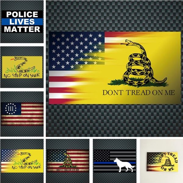 Dekorative Aufkleber „DONT TREAD ON ME“-Aufkleber / amerikanische gelbe Schlangen-Autoaufkleber / blau gestreifter Polizeihund-Autoaufkleber, Fensteraufkleber I244