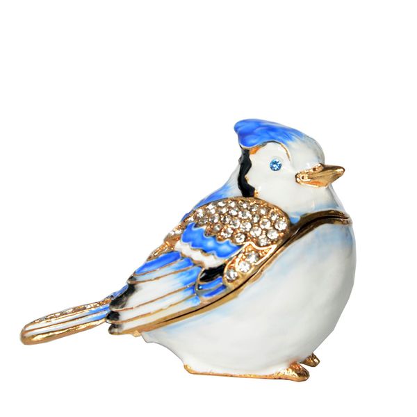 

blue jay bird bejeweled crystal trinket box metal jewelry box christmas/birthday gifts bird figurine sculpture, Black;white