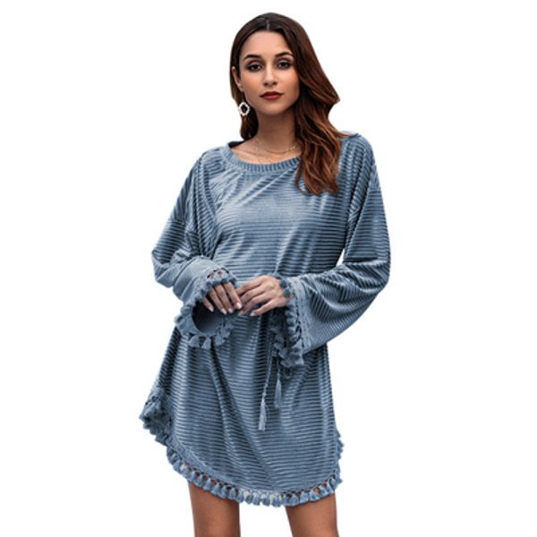 

2018 осень и зима новая короткая юбка европейский и американский взрыв модели дамы высокого класса кисточкой большой размер платья, Black;gray