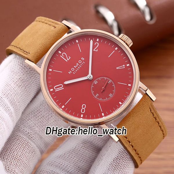 

13color высокое качество дешевые новый nomos lambd glashutte красный циферблат автоматические мужские часы розовое золото коричневый кожаный, Slivery;brown