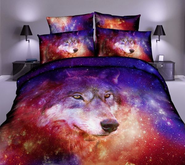 

3d animal bedding set wolf bedding galaxy starry sky sets king size cotton bed sheet sets pillow cover39