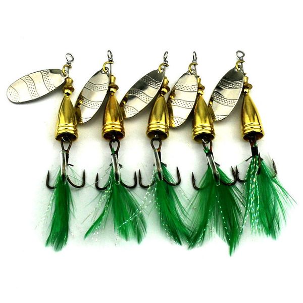 

5pcs feather fishing hooks,rooster tail, fishing spinner spoon lures rotatable inline bass trout fishing tackle baits 6.8cm-9g spinners,spi