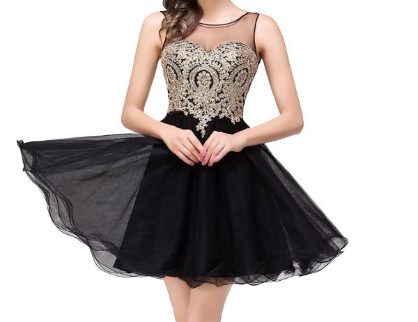 Sexy Golden Lace Black Black Chiffon Homecoming Dresses Short Prom Dresses Vestido de Festa Curto Curto Plus size abiti da ballo DH1466