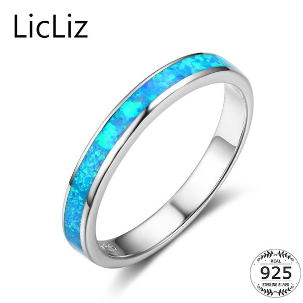 LicLiz 925 Sterling Silver Wedding Band per le donne Plain Blue Solitaire Opal Ring Anello di fidanzamento Gemstone Eternity Rings LR0360 S18101002