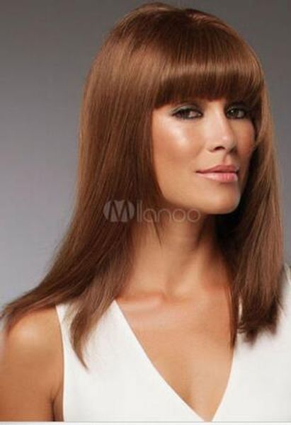 

like human hair fashion wigs ladies light brown long straight wigs, Black;brown