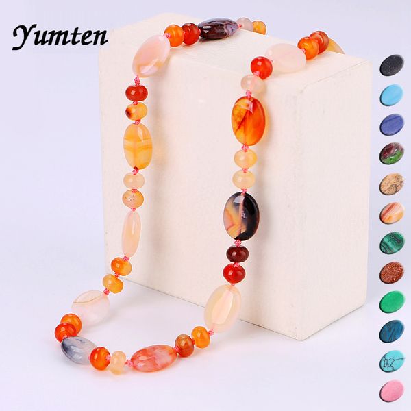 

yumten boho jewelry natural stones necklace women and men vintage charms crystal chain stone reiki healing chokers necklaces, Silver