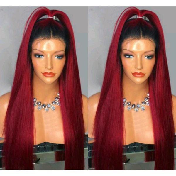 Bleached Knots Straight Full Lace Wig Ombre Human Hair Wig With