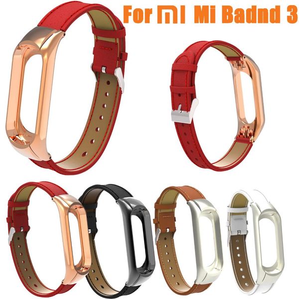 

2018 gift replacement wristband band strap + metal case cover for mi band 3 bracelet dropshipping, Black;brown