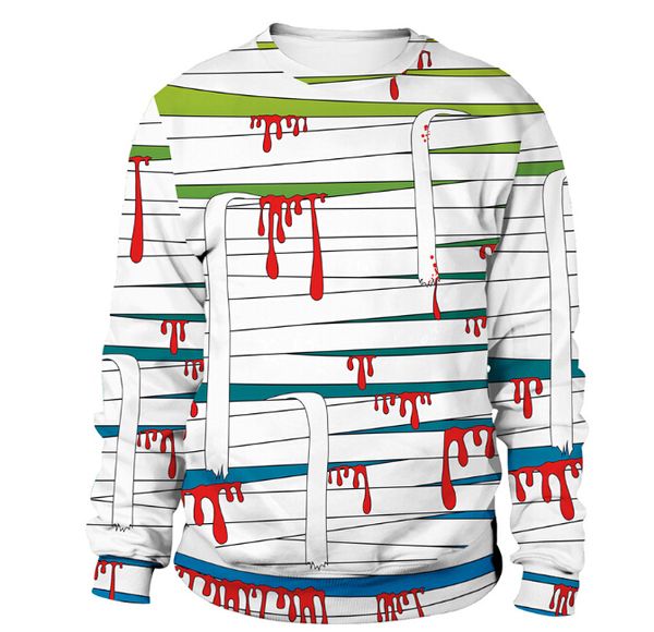 

полосатый кровавый бинт кровавый цвет куклы печати мужские женщины пуловеры толстовка любителей хэллоуина футболка с длинными рукавами толст, Black