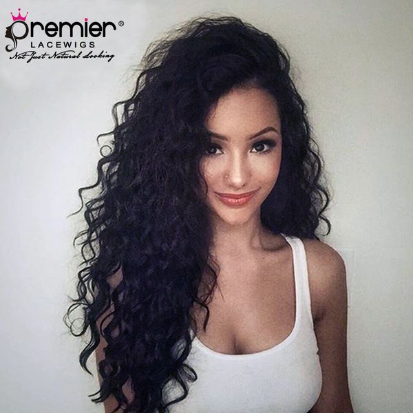

premier 360 lace frontal wigs 4.5 inches deep parting brazilian virgin hair wigs loose curly 150% density human lace wigs, Black;brown