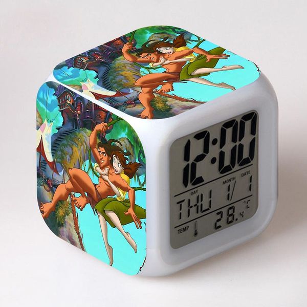 

movie character led clocks watch tarzan led digital alarm clocks 7 color flash night light reloj despertador infantil dropship