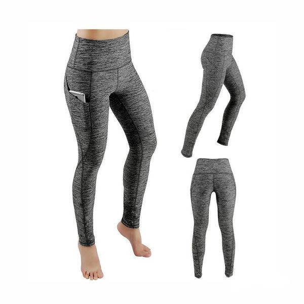 Hot calças de yoga com bolsos para as mulheres sólidos de cintura alta ginásio correndo collants elástico longo yoga pants bolsos pan tamanho eua s-xl