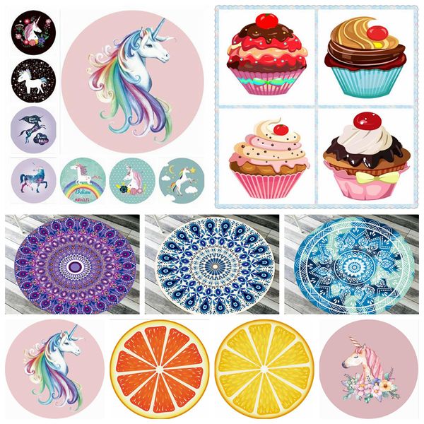 Unicorn Mandala Beach Towel 42 Styles Chiffon Ice Cream Fruit Pizza Printed Round Summer Swimming Bath Towels Outdoor Pads Ooa5127 Outdoor Chair