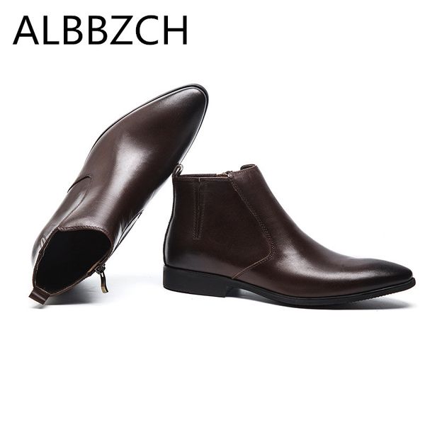 

new pointed toe genuine leather men boots autumn winter mens ankle boots shoes men daily work man black brown