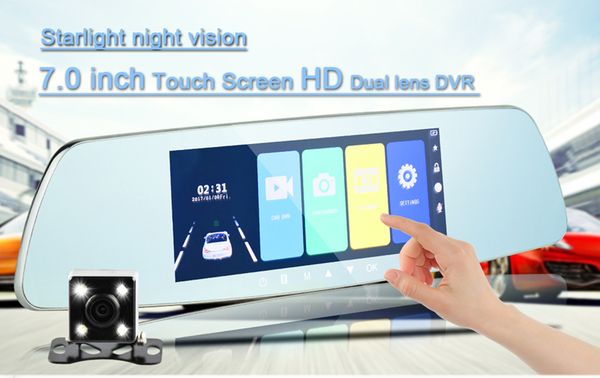 

1080p автомобиля dvr зеркало заднего вида 2пар сенсорный экран автомобильный видеорегистратор тяговое видеокамера full hd 170 ° супер ночног