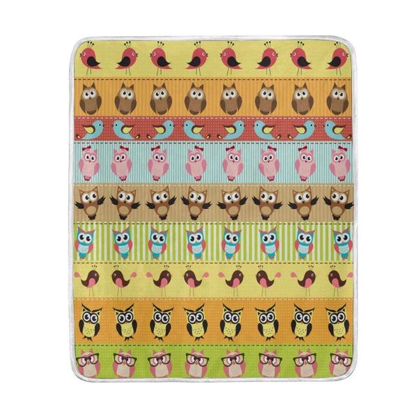 

cute bird owl colorful stripe blanket soft warm cozy bed couch lightweight polyester microfiber blanket throw