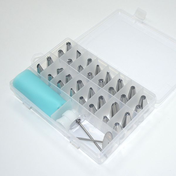 

32 pcs /set stainless steel pastry tubes piping storage box baking tools cakes nozzles decoration kitchen baking set